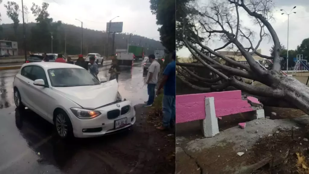 Choques y caída de árboles tras lluvia en Puebla