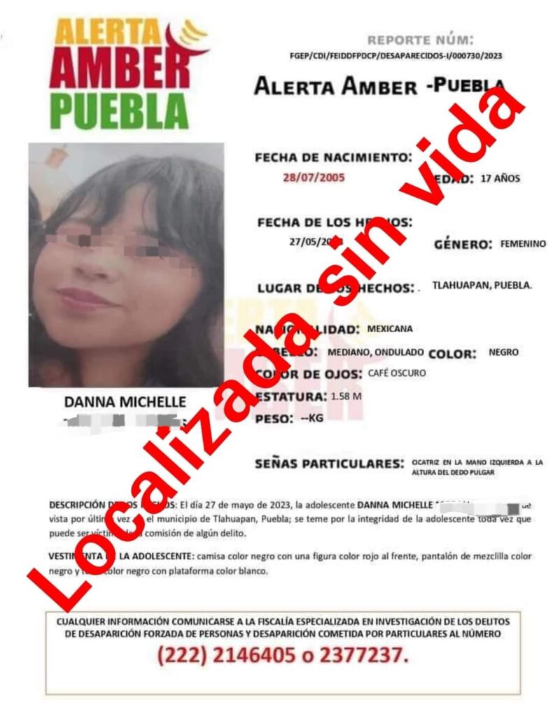 Danna Michelle, menor hallada sin vida en Puebla