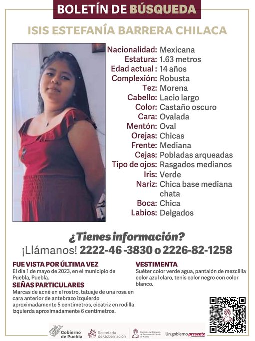 Menor desaparecida en Puebla
