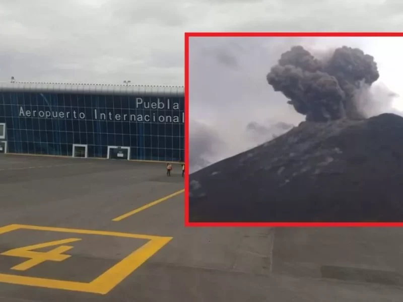 Tres vuelos del aeropuerto de Puebla, cancelados por lluvia de ceniza del Popocatépetl