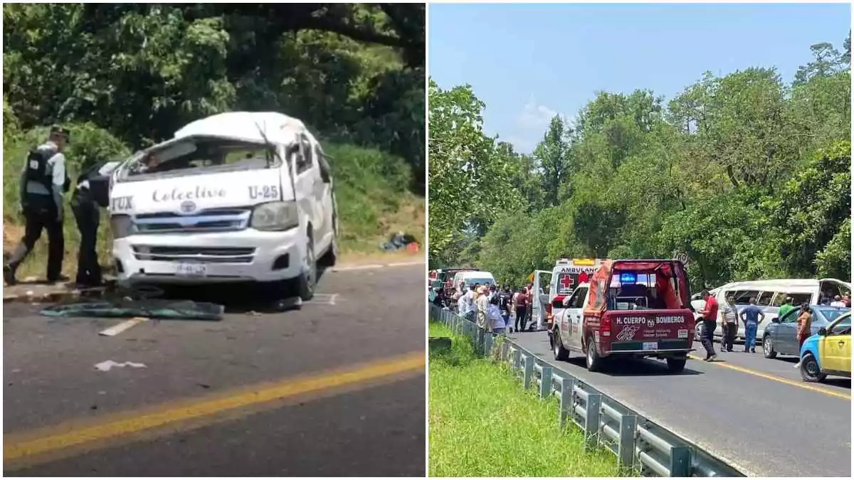 Volcadura de combi deja 14 lesionados en carretera de Juan Galindo