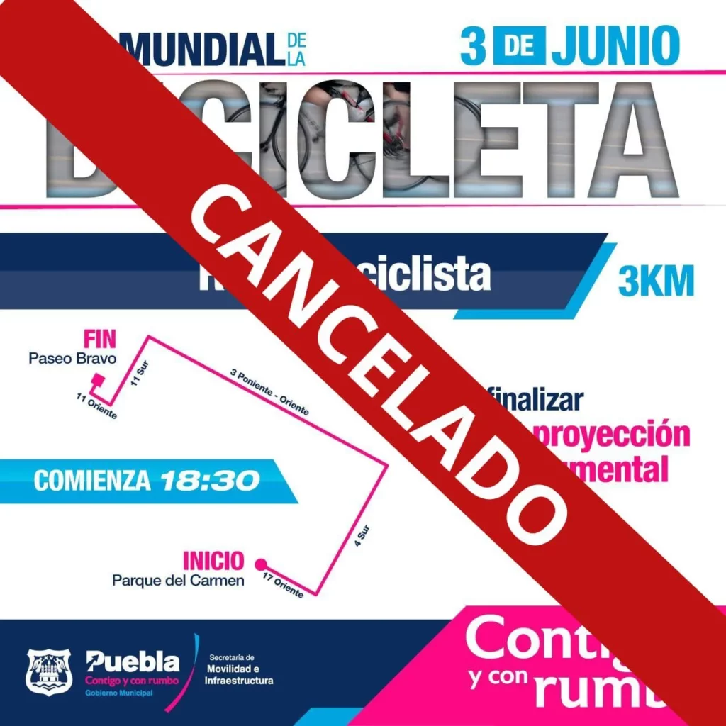 Se cancela rodada en bicicleta este 3 de junio por clima en Puebla