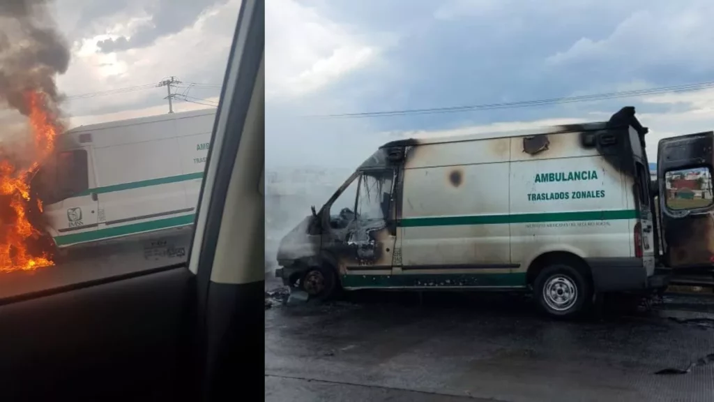 Se incendia ambulancia del IMSS Puebla