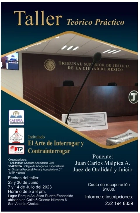 Taller "El Arte de Interrogar" dirigido a abogados de Puebla