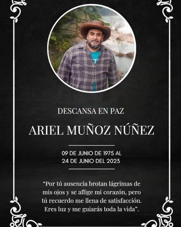 Esquela de biólogo Ariel Muñoz quien murió tras caer a coladera en Chiapas.
