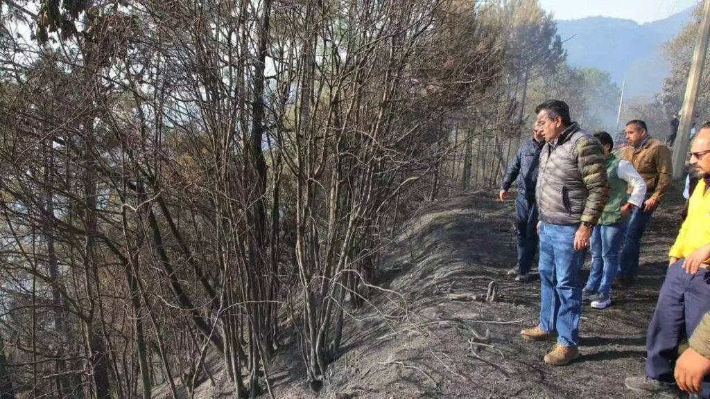 Sergio Salomón supervisa extinción de incendio forestal en Zacatlán