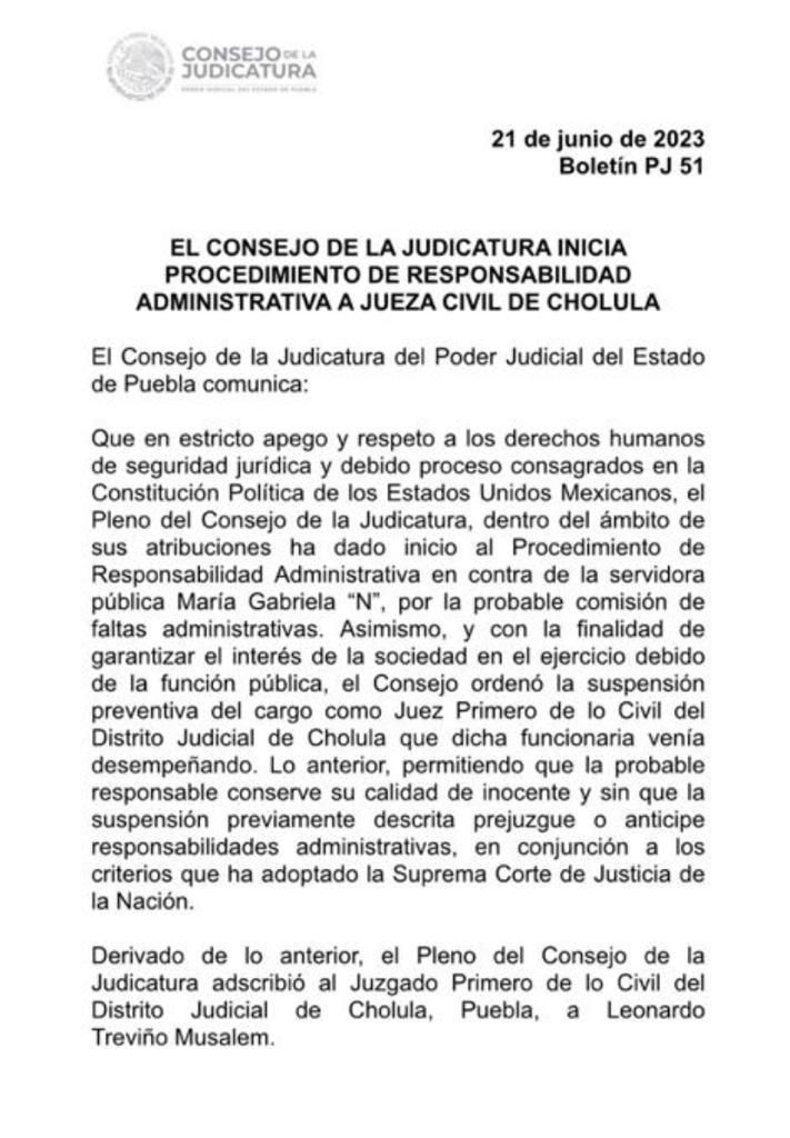 Comunicado de Consejo de la Judicatura del Poder Judicial del Estado