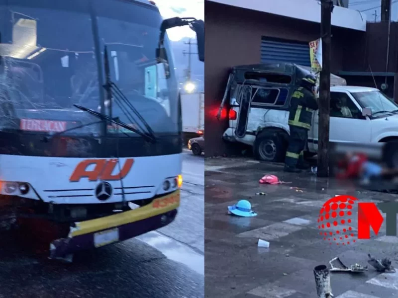 Cinco heridos deja choque de camioneta a autobús AU en la federal a Tehuac