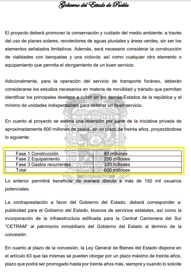 Nueva Central Camionera del Sur costará 600 millones