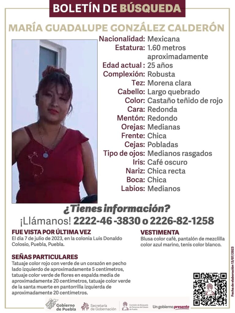 María Guadalupe desaparecida en Puebla