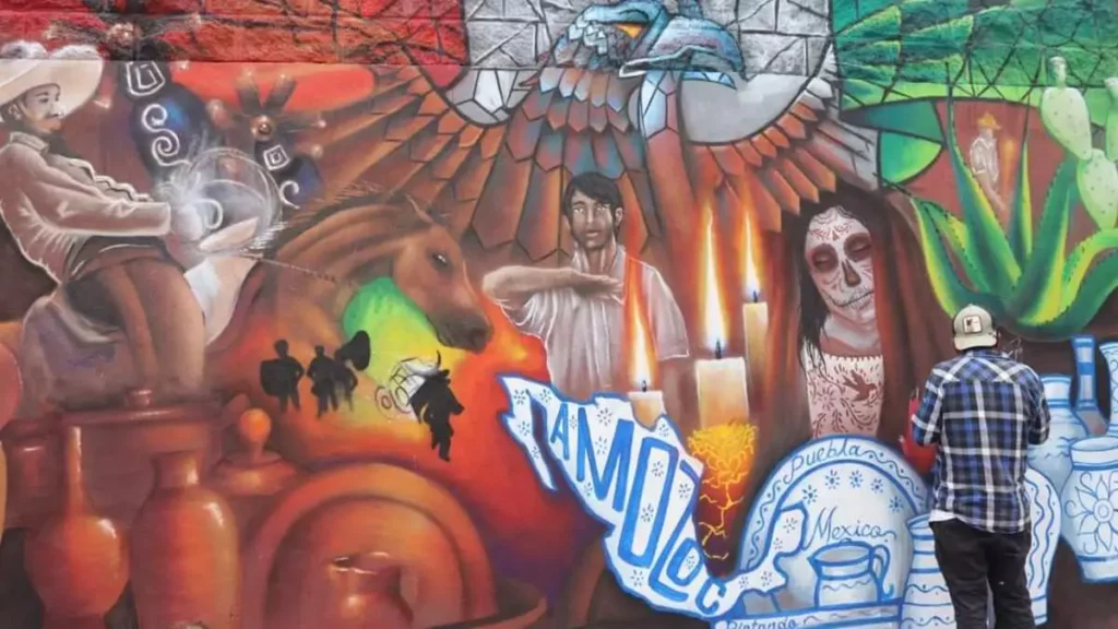 Murales realizados por artistas urbanos que participaron en el Festival urbano Pintando Conciencias en Amozoc
