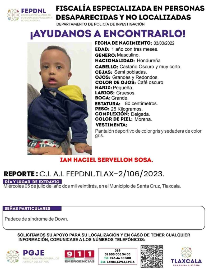 Bebé Ian, migrante desaparecido en Tlaxcala