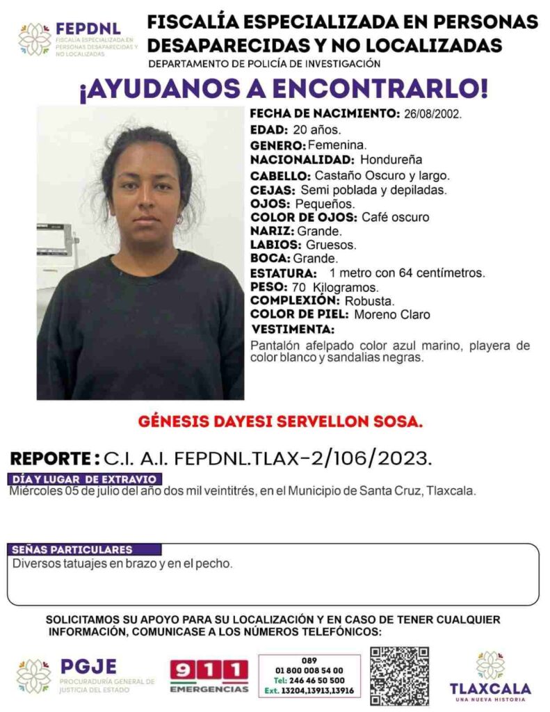 Génesis migrante desaparecido en Tlaxcala