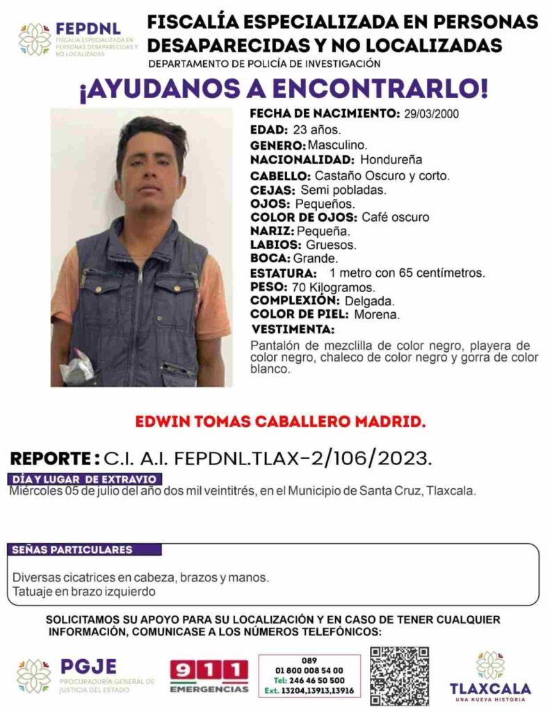 Edwin, migrante desaparecido en Tlaxcala