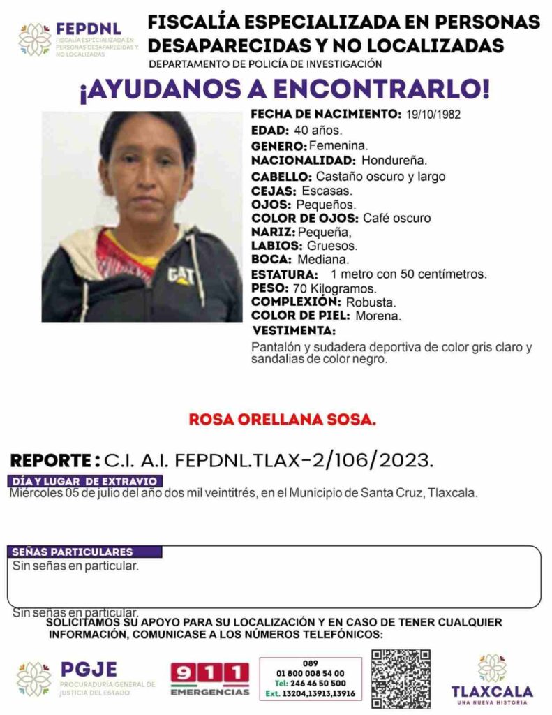 Rosa, migrante centroamericana desaparecida en Tlaxcala.