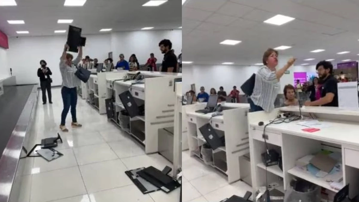 VIDEO: mujer destroza computadoras en el AICM por perder vuelo de Volaris