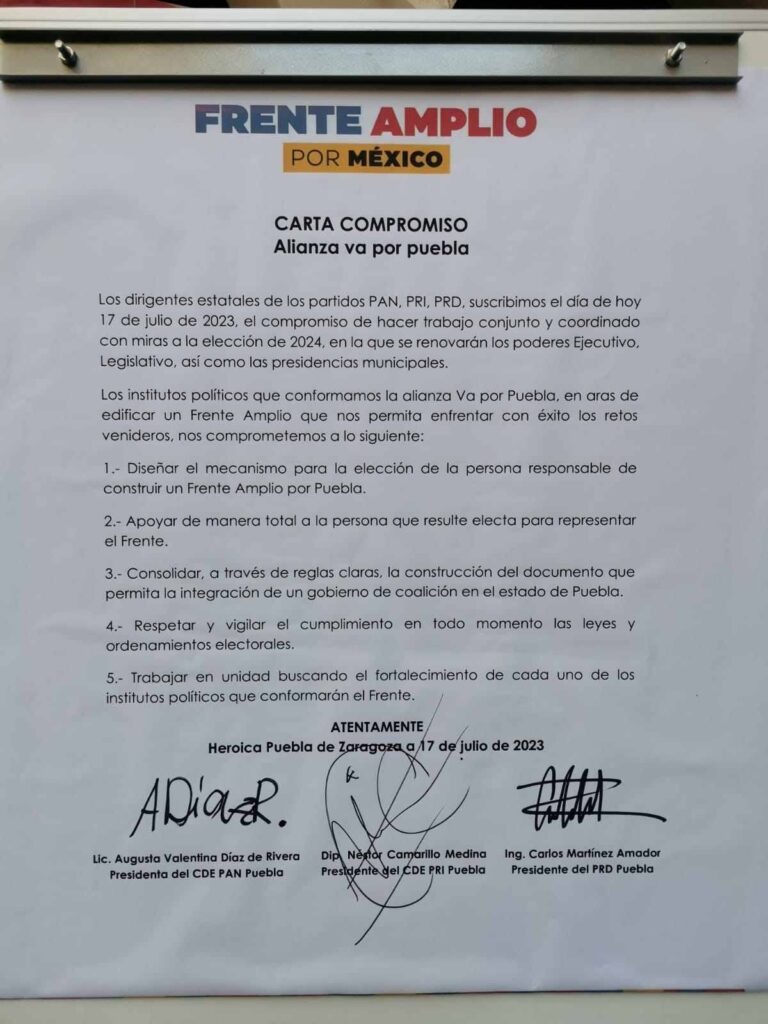 Acuerdo de 'Frente Amplio por Puebla'