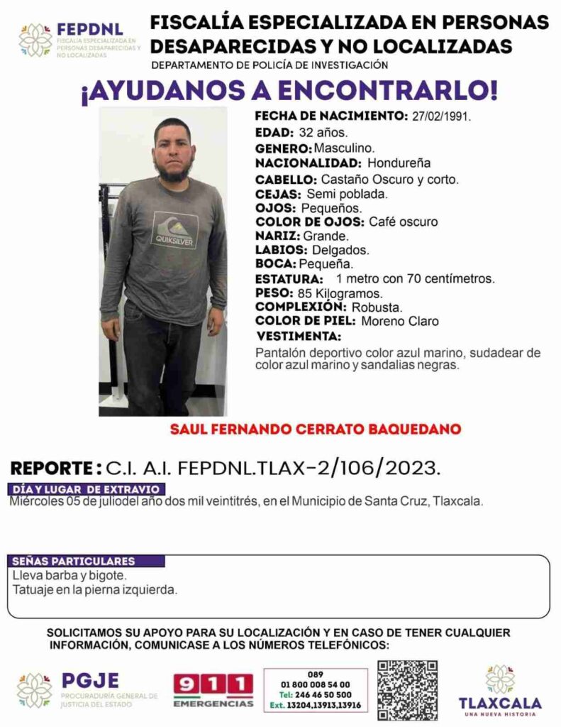 Saúl, migrante desaparecido en Tlaxcala