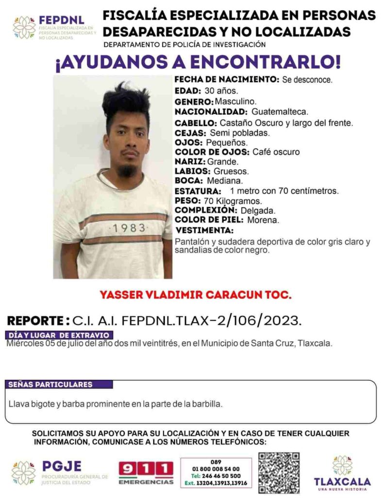 Yasser, migrante desaparecido en Tlaxcala