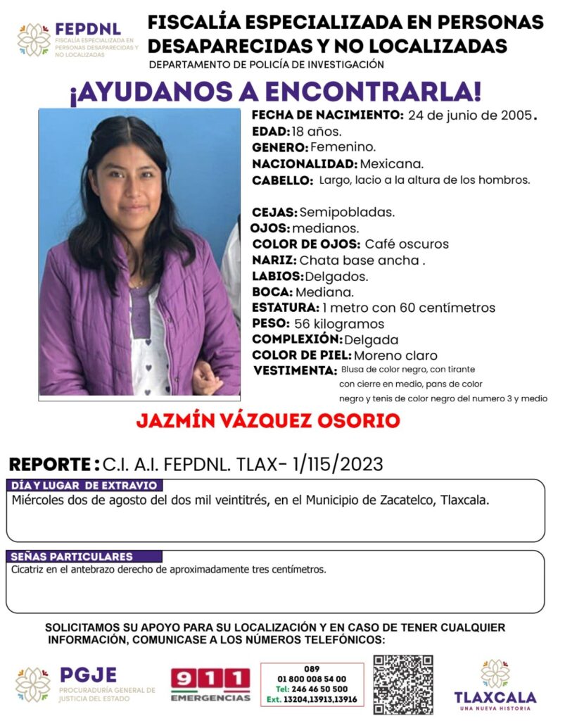 Jazmín desapareció en Tlaxcala: exigen a gobernadora encontrarla