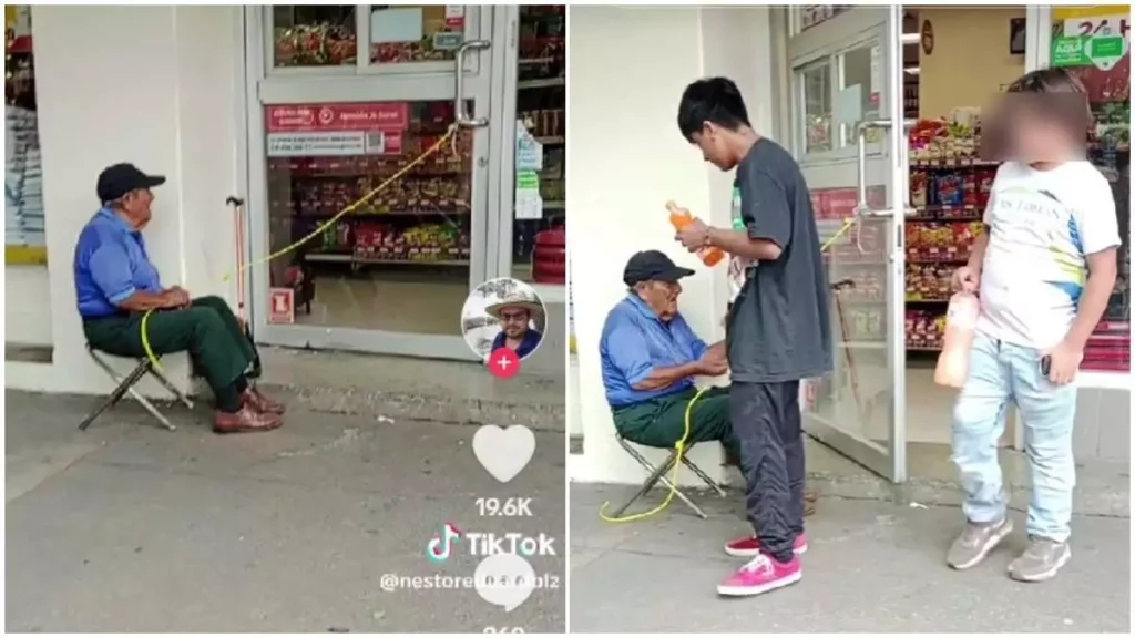 Abuelito trabaja como 'portero' en una tienda Oxxo, se viraliza su historia