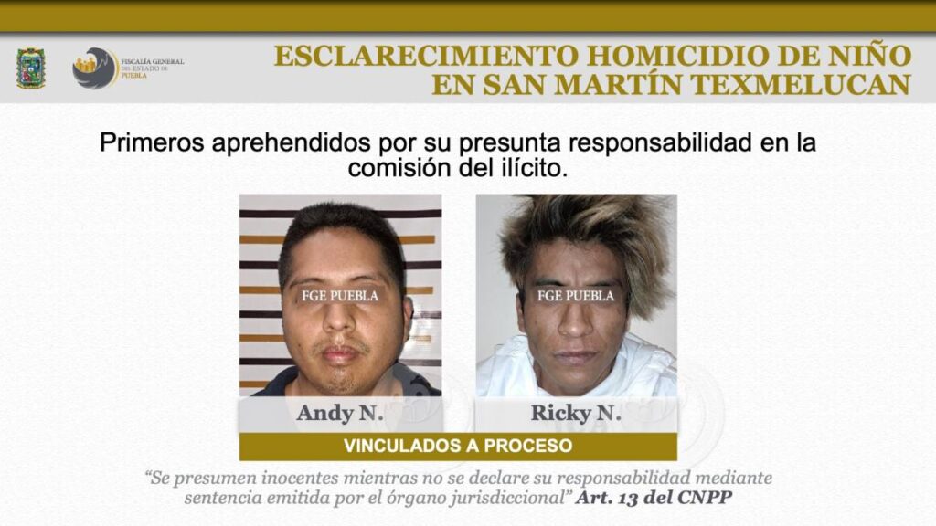 Andy y Ricky, dos detenidos por homicidio de niño en Texmelucan durante robo en 2022.