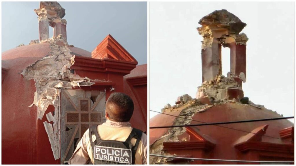 Rayo parte cúpula del convento de Zacatlán, cierran el templo