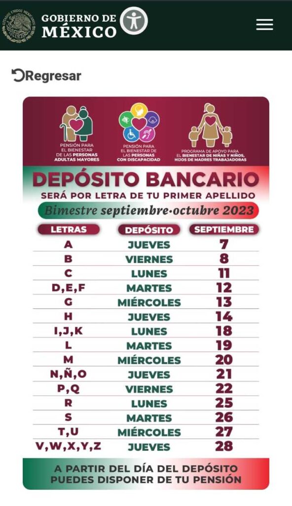 Calendario de pagos de pensión Bienestar de septiembre 2023