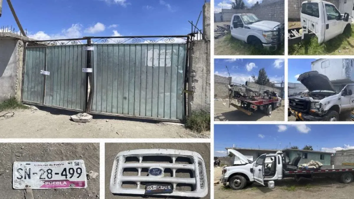 Fiscalía asegura cinco camionetas y autopartes robadas en cateo en Esperanza, Puebla