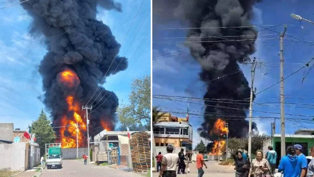 Se incendia fábrica de tinacos en Tlaxcala y alerta a vecinos