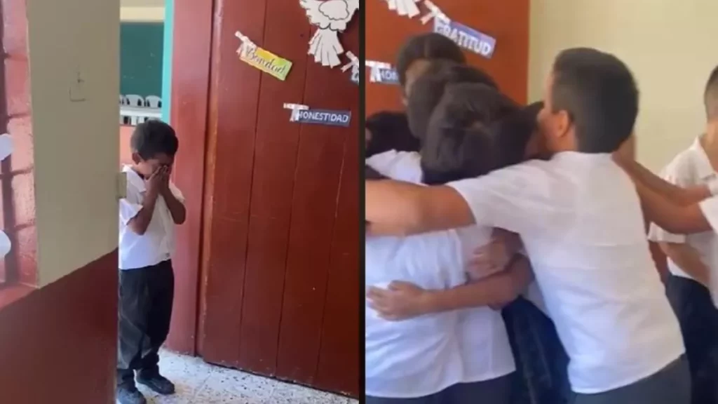 Niño llora por fiesta sorpresa en su escuela, nunca había tenido una