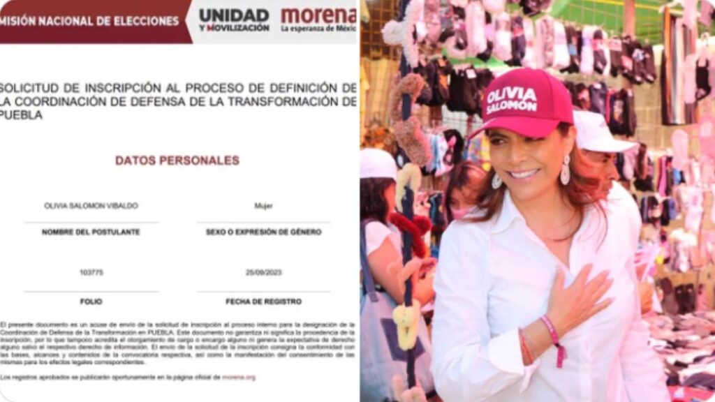 Olivia Salomón publica en X su registro para candidatura a la gubernatura de Puebla por el partido Morena.