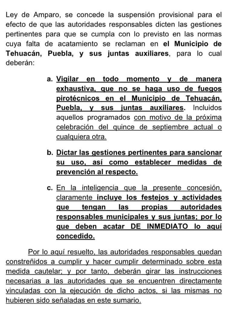 Amparo promovido por el colectivo 'Círculo de Amparo' contra el uso de pirotecnia en Tehuacán.