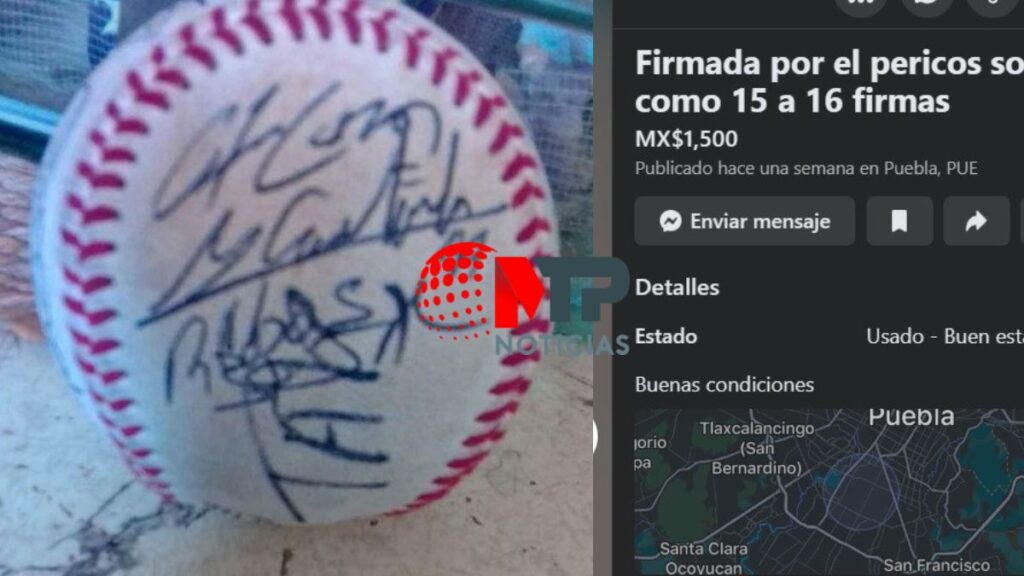 Publicación e venta de pelota de beisbol autografiada por Pericos de Puebla.