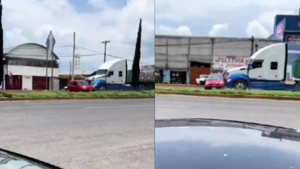 ¡Se lo llevó de corbata! Tráiler arrastra un auto en Tlaxcala