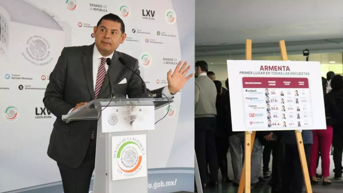 Alejandro Armenta mostrando encuestas que le dan ventaja por gubernatura de Puebla.
