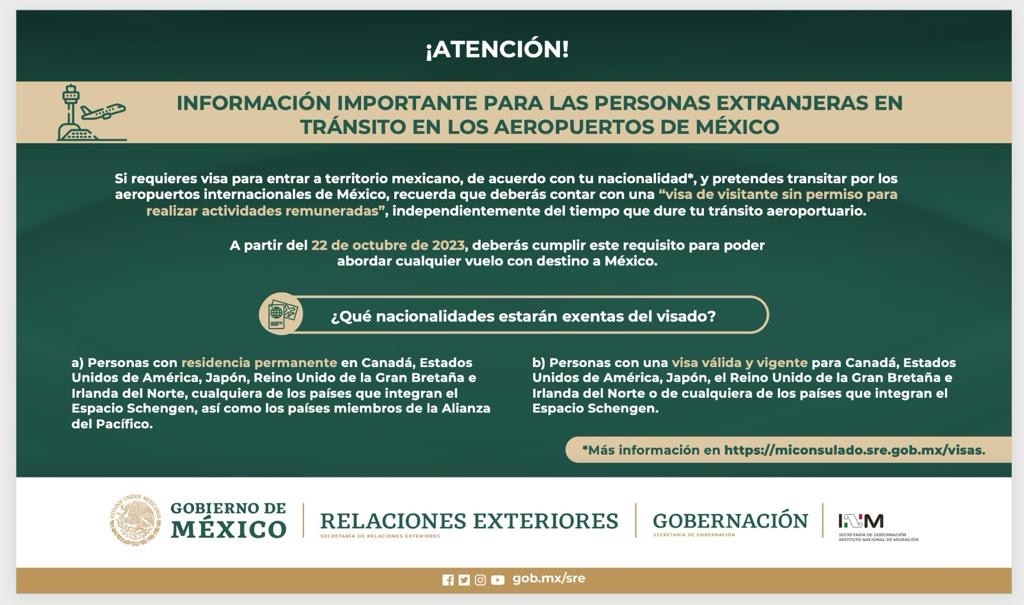 Aviso para viajeros extranjeros en México