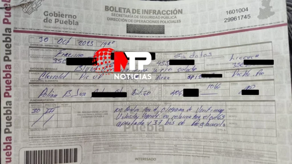 Esta es la boleta de multas para los automovilistas que no verifican en Puebla