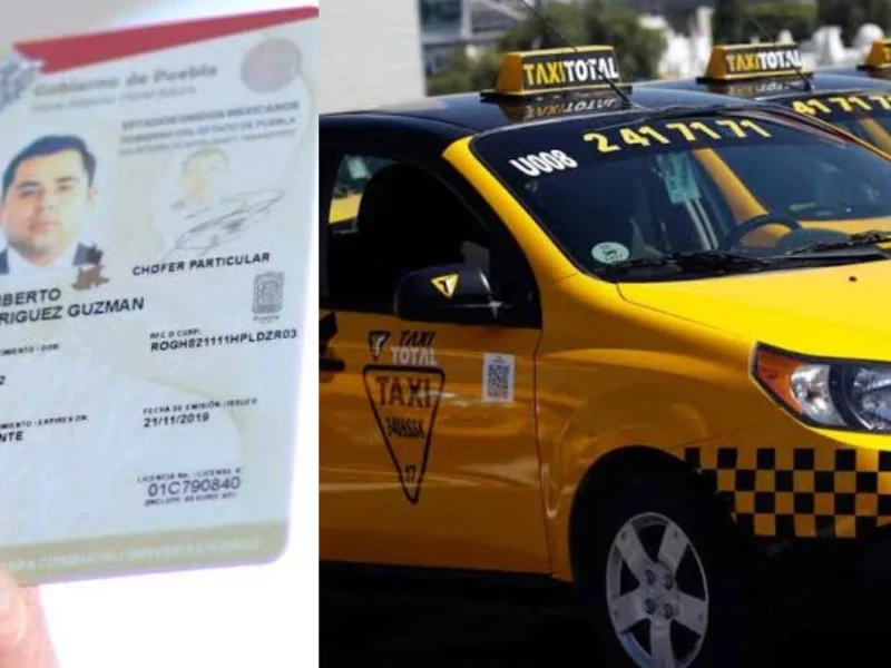 Licencia de conducir y taxi negro con amarillo