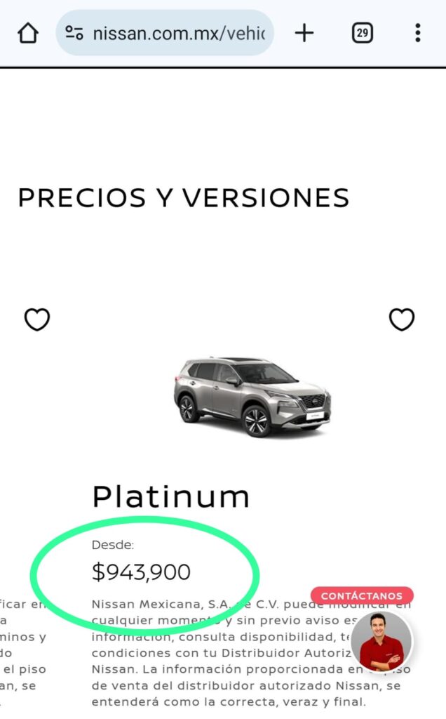 Este es el costo de la camioneta de Gerardo Sánchez en la página de Nissan