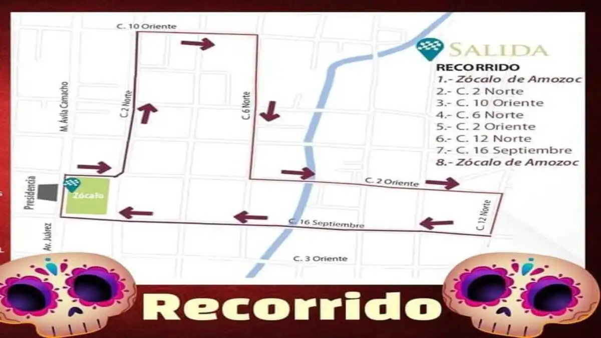 Mapa recorrido del Desfile de Calaveras 2023 Amozoc