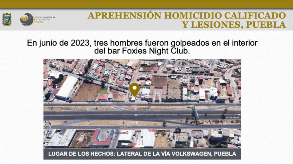 Ubicación de bar “Foxies Night Club” en Puebla donde golpearon a 3 hombres y mataron a uno.