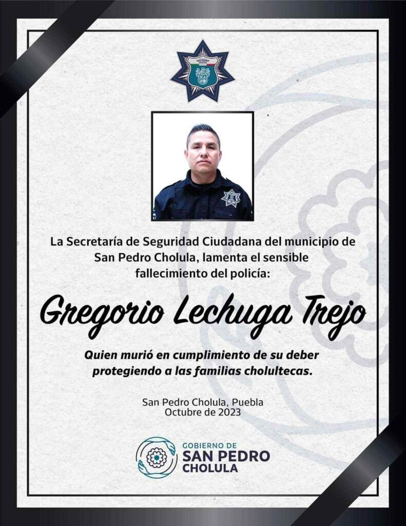 Gregorio es el policía asesinado por ladrón que le robó su patrulla en San Pedro Cholula