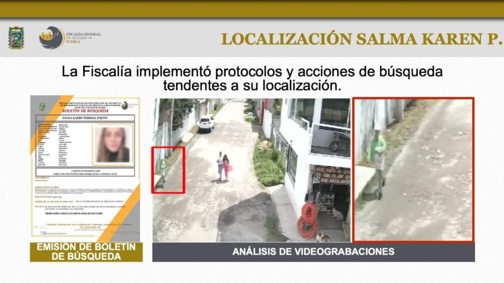 Captura de grabación donde se observa Salma Karen, reportada como no localizada desde el 5 de octubre en Bosques de Amalucan y posteriormente localizada.