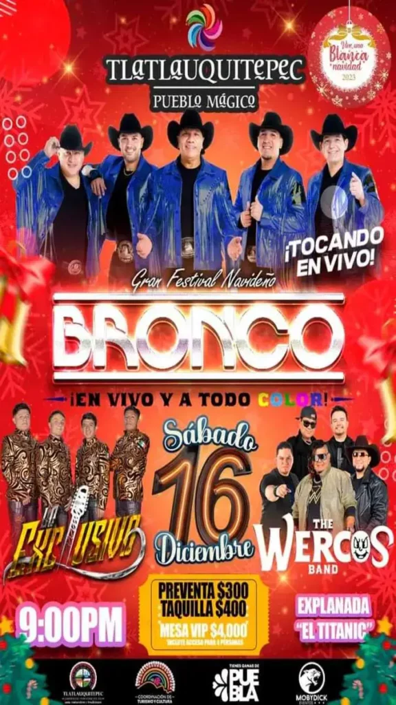 Cartel del Festival Navideño anunciando la presentación del Grupo Bronco.