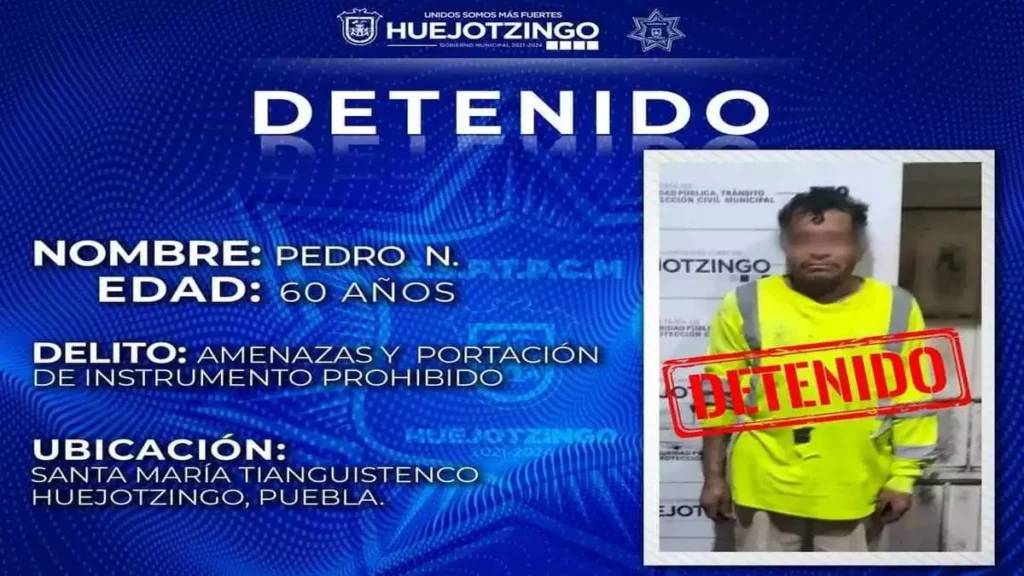 Ficha de presentación del detenido emitida por Seguridad Pública de Huejotzingo