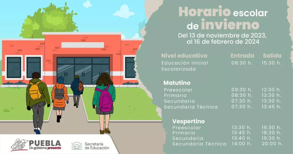 Inicia horario se invierno en escuelas de Puebla