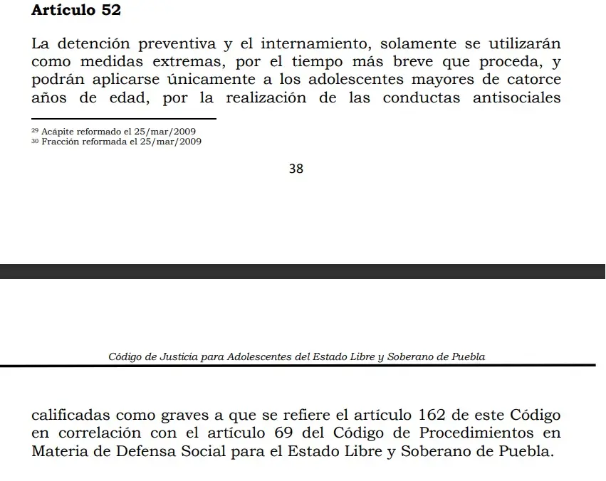 Código de Justicia para Adolescentes en Puebla.