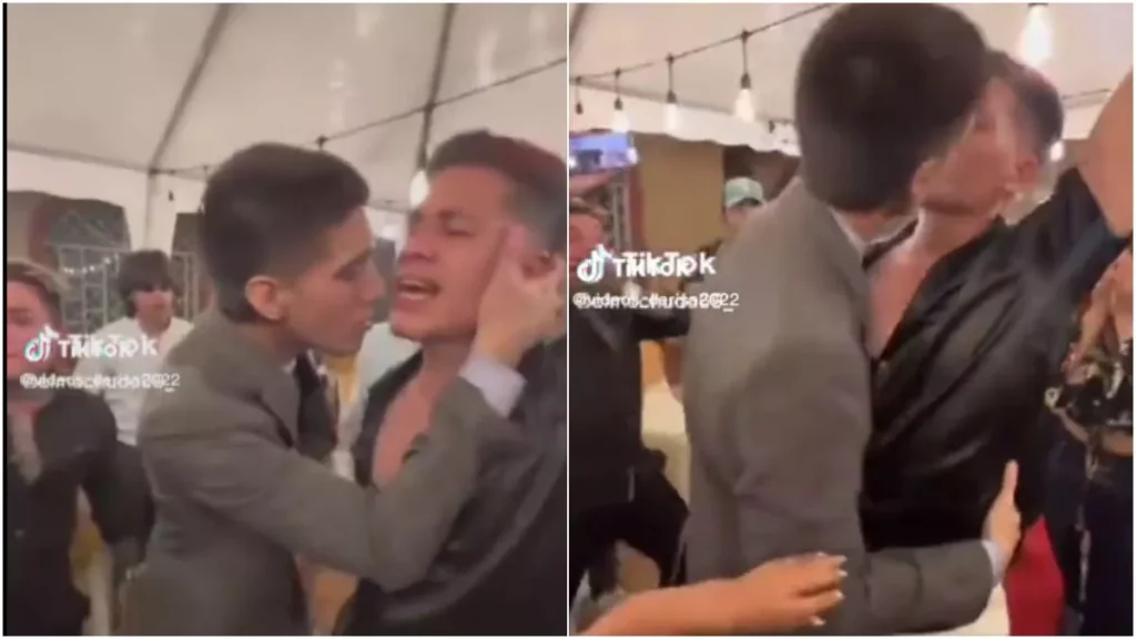 Invitado besa a novio frente a su esposa en plena boda