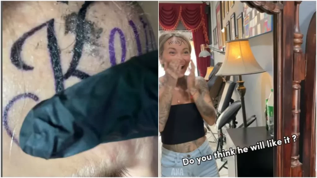 Joven se tatúa el nombre de su novio en la frente, causa controversia